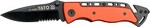 YATO YT-76052 Nářadí Lovecký nůž, s nerezovou čepelí, hliníkovou rukojetí a řezačem pásek. Nůž je určen především pro milovníky nožů a fandy značky Yato. Čepel délky 95 mm je zhotovena z kvalitní nerezové oceli, lakované